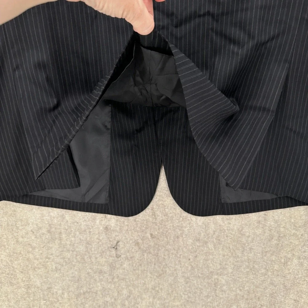Linea Uomo Suit Jacket Mens 50R Black Pinstripe 100% Wool 3-Button Blazer